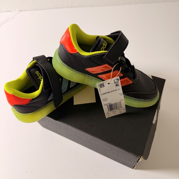 adidas Other - Adidas Courtblock EL C Kids Sneakers Black Solar Yellow Spark Size 11K